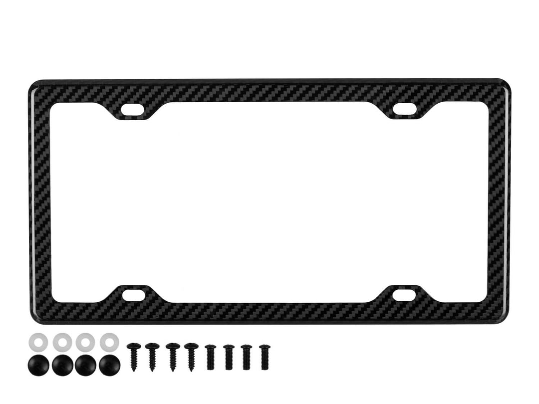 4 hole carbon fiber license plate frame, minimal design with gloss finish