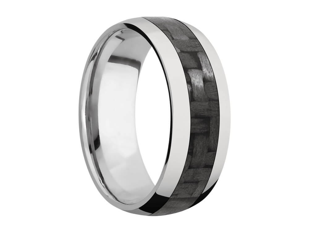 8mm Titanium Domed Ring With 4mm Real Carbon Fiber Inlay front