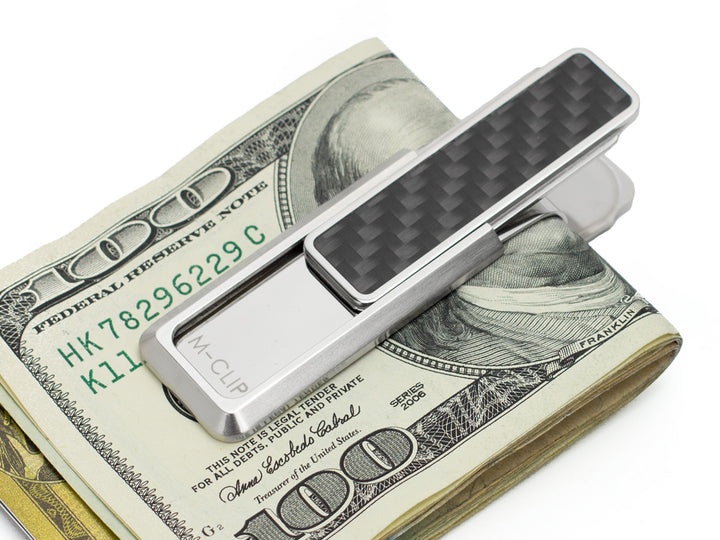 M-Clip carbon fiber money clip with cash and cards