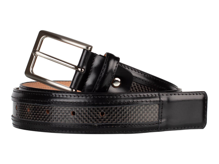 Michael Toschi carbon fiber and black leather belt