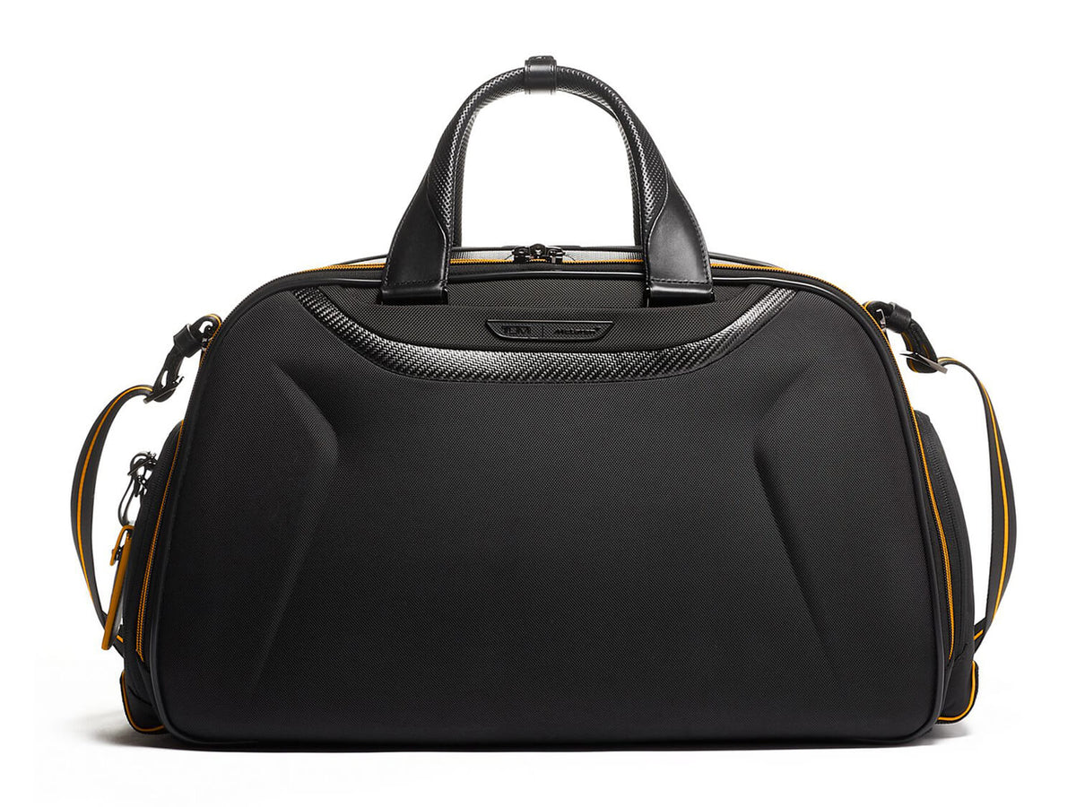 TUMI x McLaren Quantum carbon fiber duffel bag, front