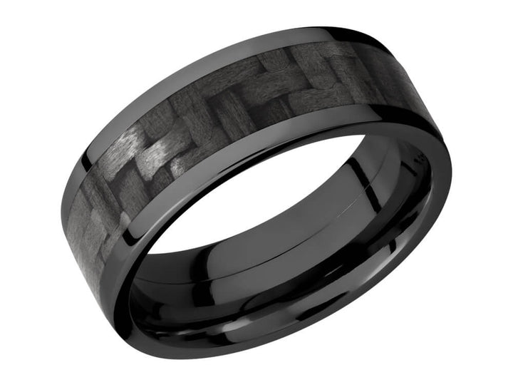 8mm Black Zirconium Ring With 5mm Real Carbon Fiber Inlay