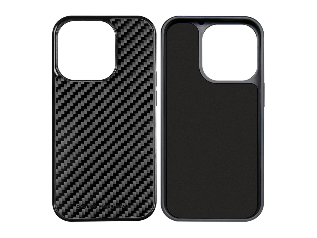 Carbon fiber case for iPhone 14 Pro Max, front and back without phone