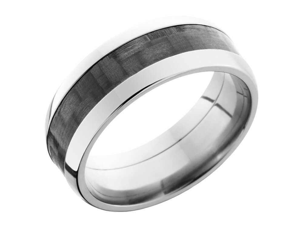 8mm Titanium Domed Ring With 4mm Real Carbon Fiber Inlay side