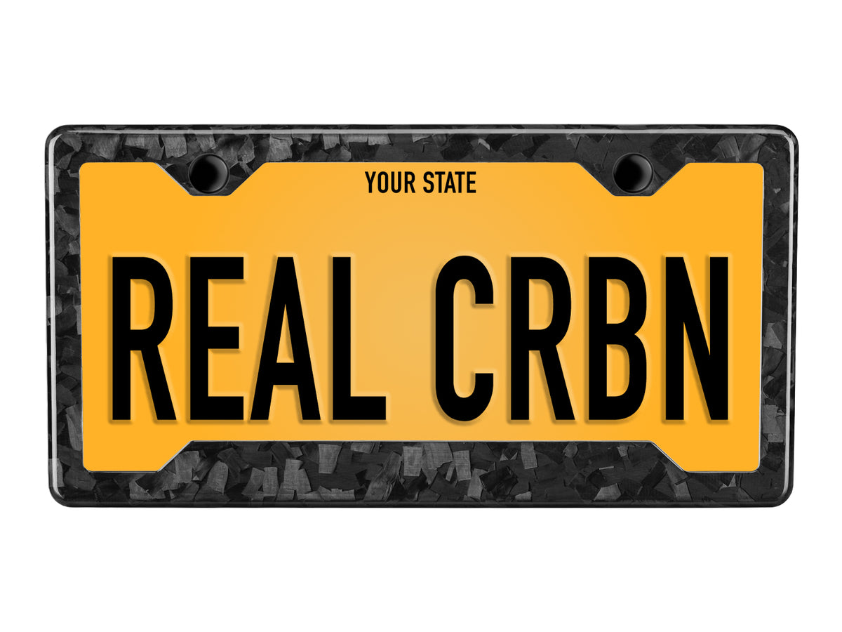 Forged Carbon Fiber License Plate Frame - 2 Holes Angled Bottom with license plate