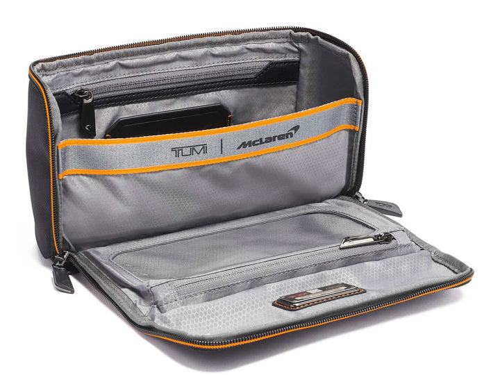 TUMI | McLaren Remex Accessory Kit. open inside#color_black-with-papaya