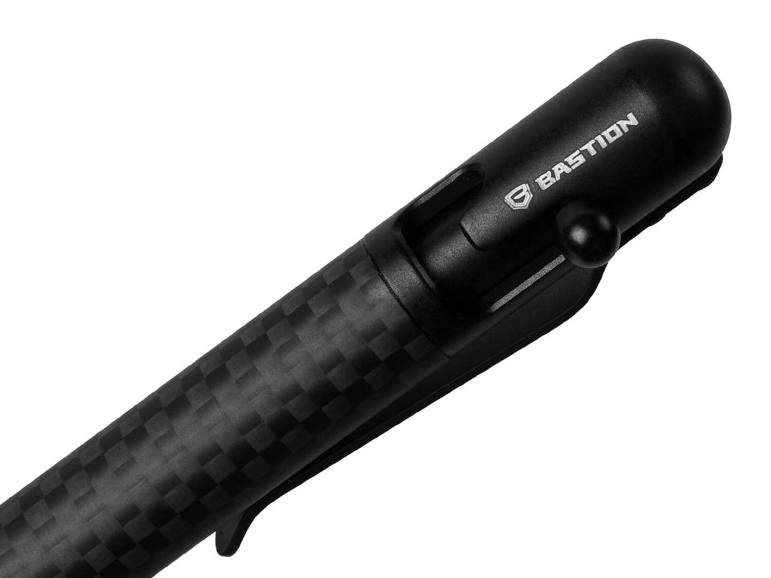 Bastion Blackout Bolt-Action Carbon Fiber Pen, top up close