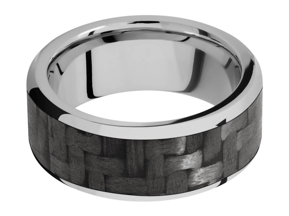 9mm Titanium Ring With 7mm Real Carbon Fiber Inlay down