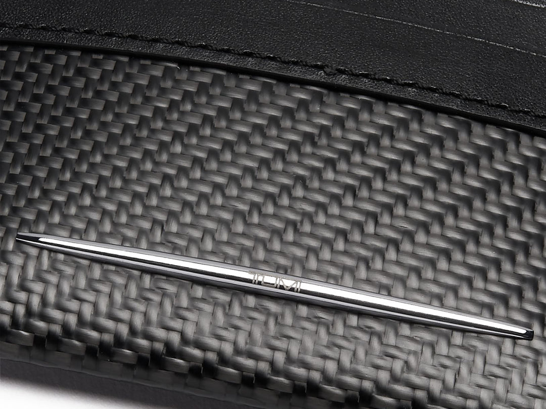 TUMI Donington Slim Carbon Fiber Card Case, up close