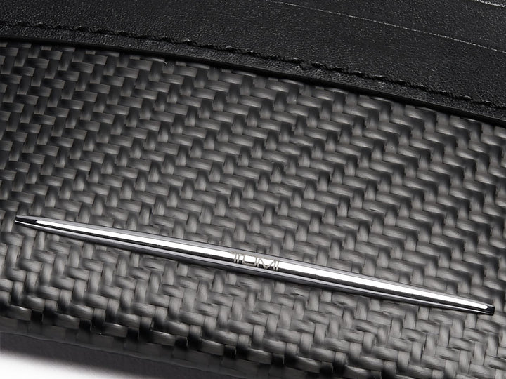 TUMI Donington Slim Carbon Fiber Card Case, up close