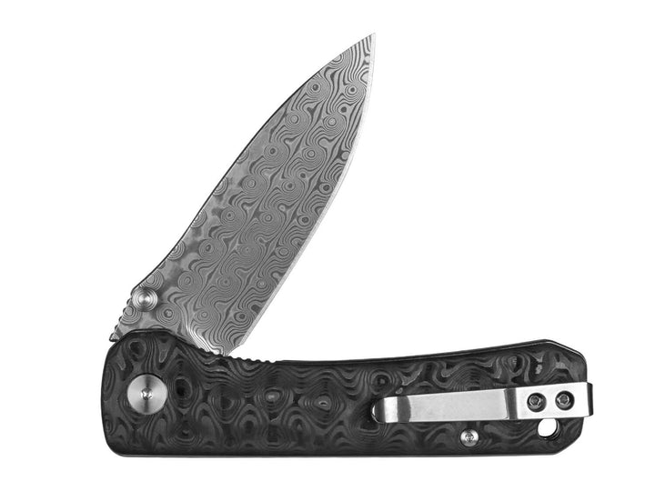 QSP Hawk Raindrop Carbon Fiber & Damascus Steel Liner Lock Knife