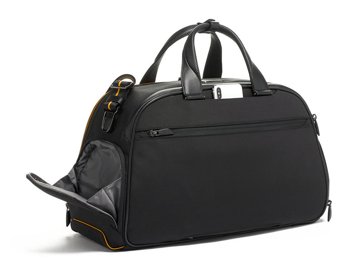 TUMI x McLaren Quantum carbon fiber duffel bag, open