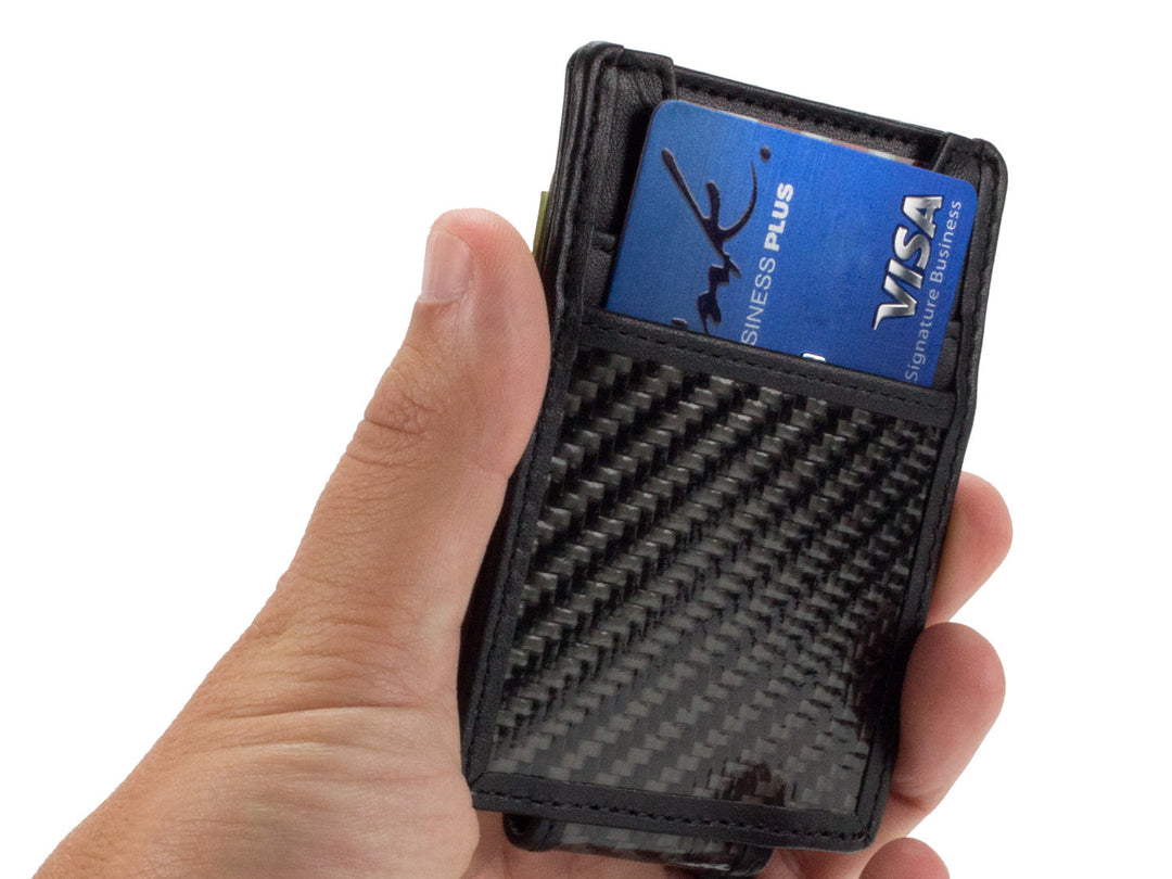 Carbon Fiber & Leather Money Clip Wallet, in hand