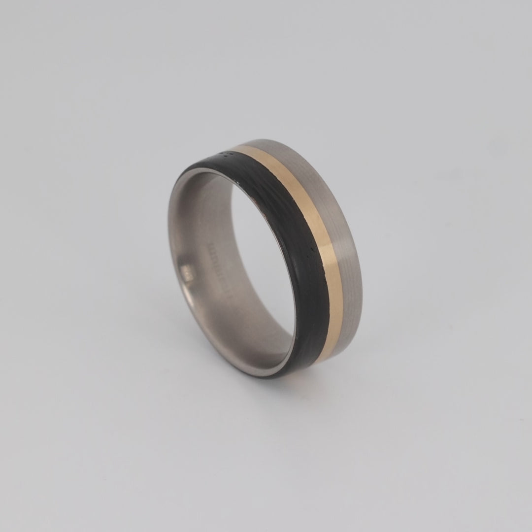 Archduke Titanium, 14k Gold & Carbon Fiber Ring, 360 video