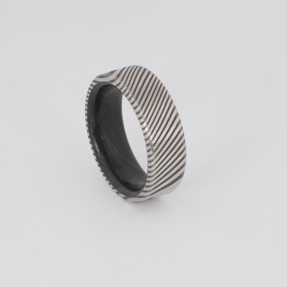 Samurai Damascus Ring with Carbon Fiber Interior 360 video